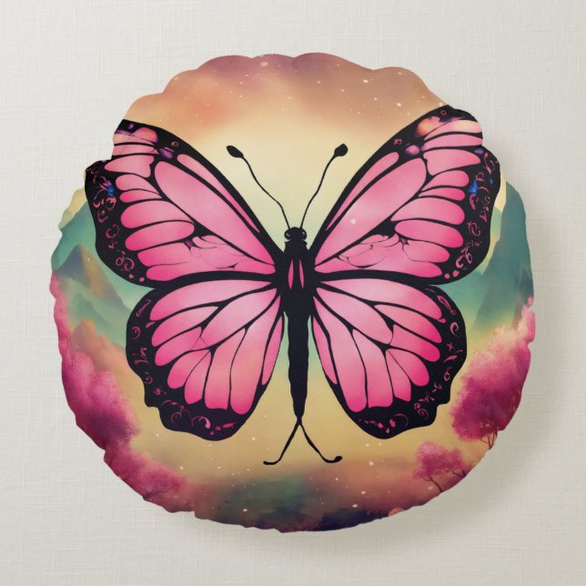 Butterfly Logo Round Throw Pillow (Front)