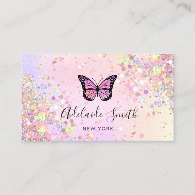 butterfly logo simulated chunky glitter business card (Front)