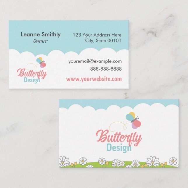 Butterfly Logo Whimsical Kids Business Card (Front/Back)