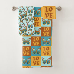 Butterfly Love Pattern   Blue & Orange Gradient Bath Towel Set