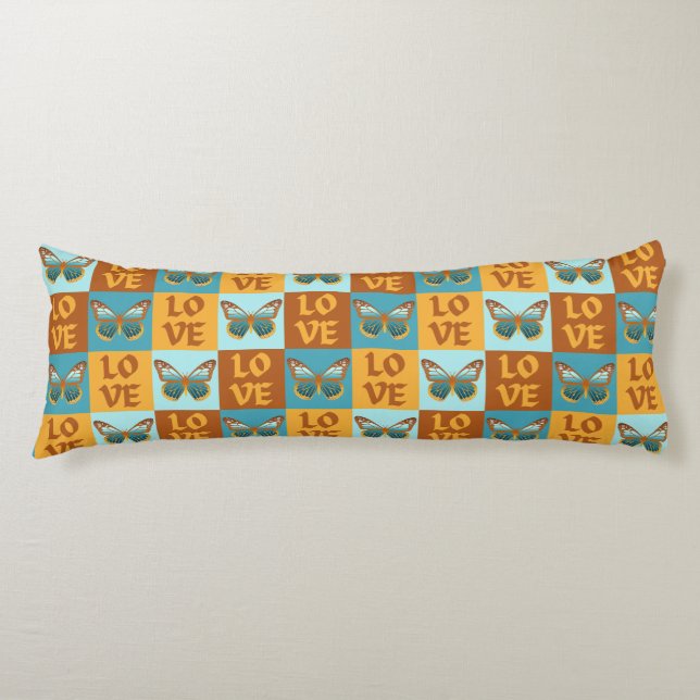 Butterfly Love Pattern | Blue & Orange Gradient Body Cushion (Front)
