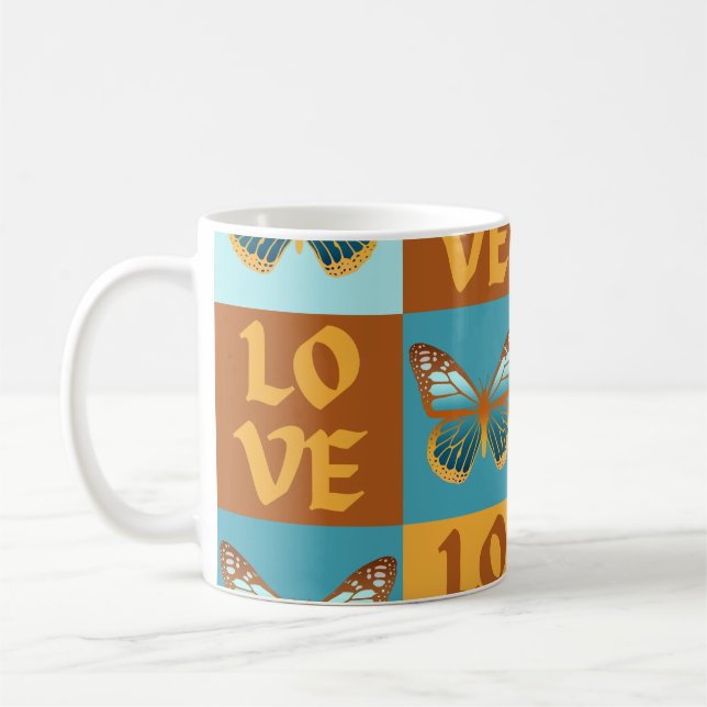 Butterfly Love Pattern | Blue & Orange Gradient Coffee Mug (Left)