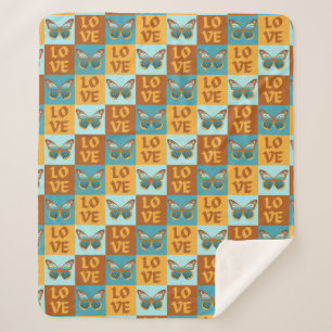 Butterfly Love Pattern   Blue & Orange Gradient Sherpa Blanket