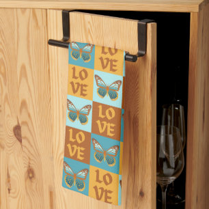 Butterfly Love Pattern   Blue & Orange Gradient Tea Towel