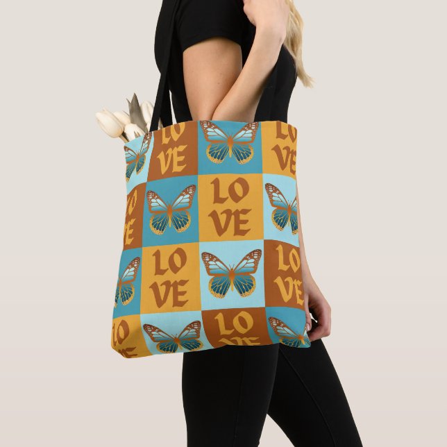Butterfly Love Pattern | Blue & Orange Gradient Tote Bag (Close Up)