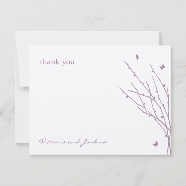 Butterfly Love Wedding Thank You Cards (Purple) (Front)