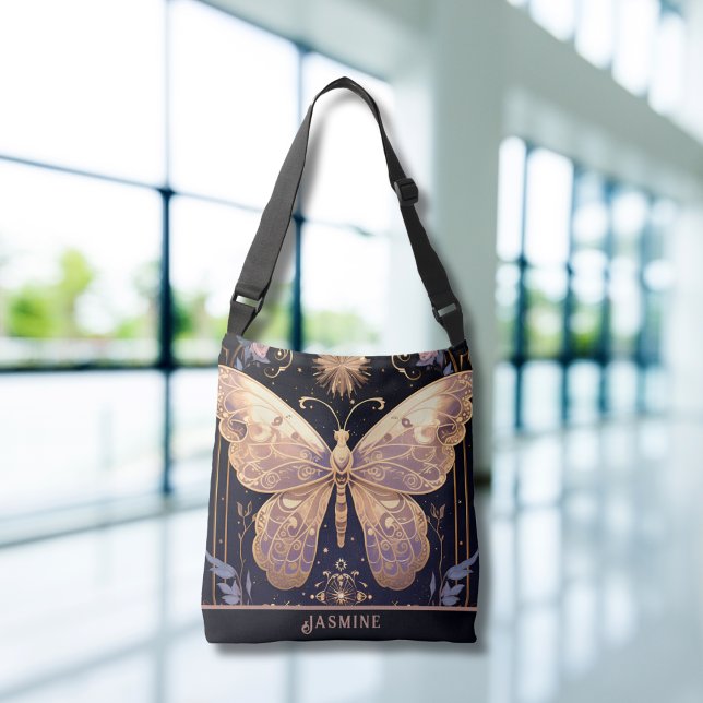 Butterfly Lover Floral Purple Pink Crossbody Bag (Butterfly Lover Floral Purple Pink Crossbody Tote Bag)