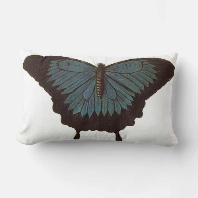 Butterfly Lumbar Throw Pillow in Blue & Black (Front)