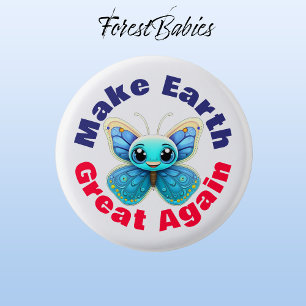 Butterfly, Make Earth Great Again, Environmental 3 Cm Round Badge