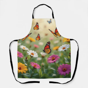 Butterfly Meadow Seamless Pattern Vibrant Flowers Apron