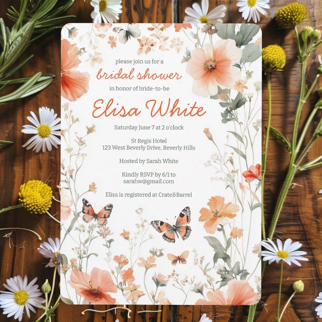 Butterfly Meadow Watercolor Bridal Shower CUSTOM  Invitation (Butterfly Meadow Watercolor Bridal Shower CUSTOM Invitation
)