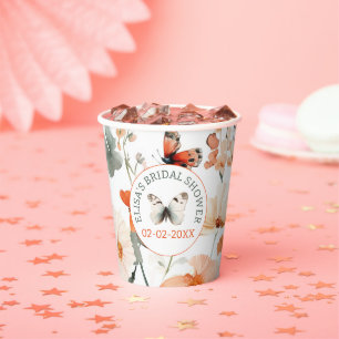 Butterfly Meadow Watercolor CUSTOM Bridal Shower Paper Cups