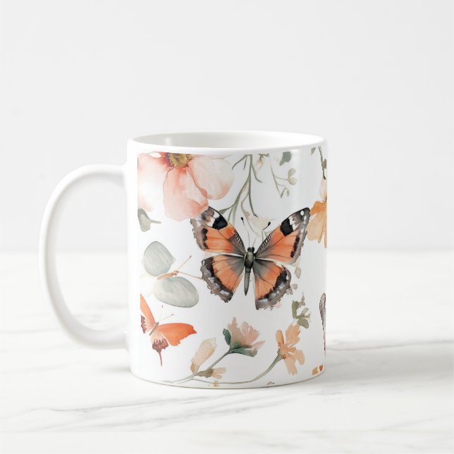 Butterfly Meadow Watercolor Pretty Coffee Mug (Left)