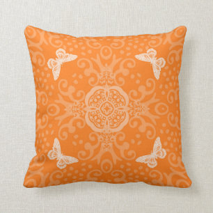 Butterfly Medallion Vintage Look Orange Cushion