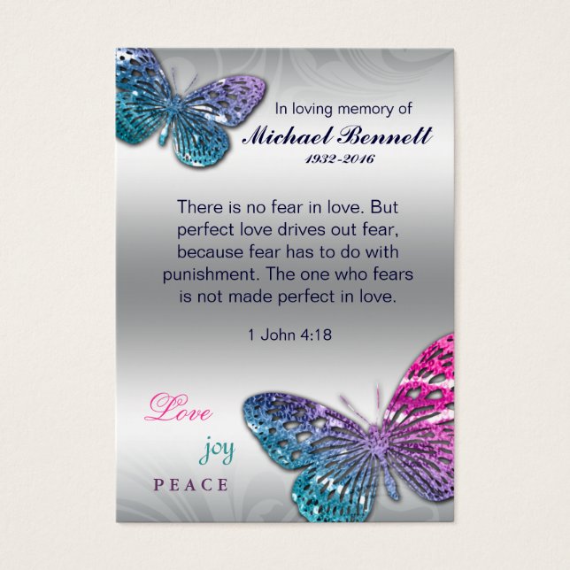 Butterfly Memorial Card Biblical 1 John 4:18 (Front)