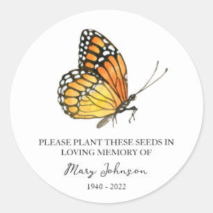 Butterfly Memorial Funeral Seed Packet Classic Round Sticker