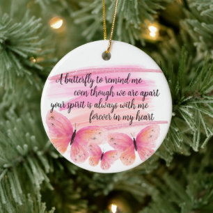 Butterfly Memorial Glitter Floral Poem Ceramic Ornament
