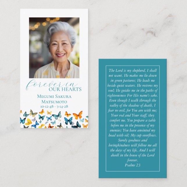 Butterfly Memorial Prayer Card - Teal Back (Front/Back)