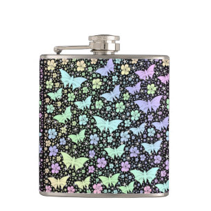 butterfly, metal, decoration, design, background, hip flask