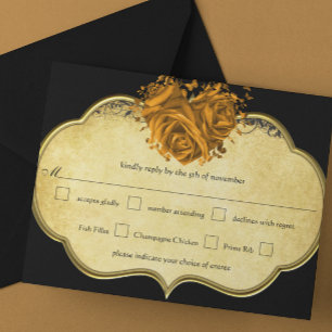 Butterfly Metallic Gold Heart Gold and Black RSVP Card