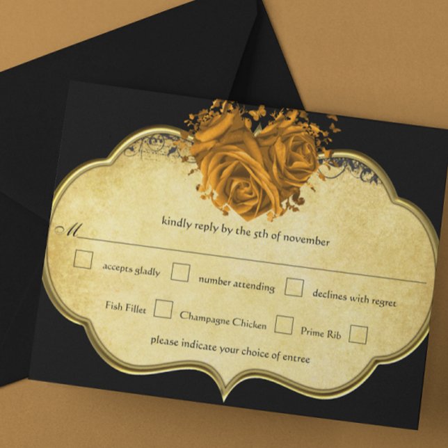 Butterfly Metallic Gold Heart Gold and Black RSVP Card (Creator Uploaded)