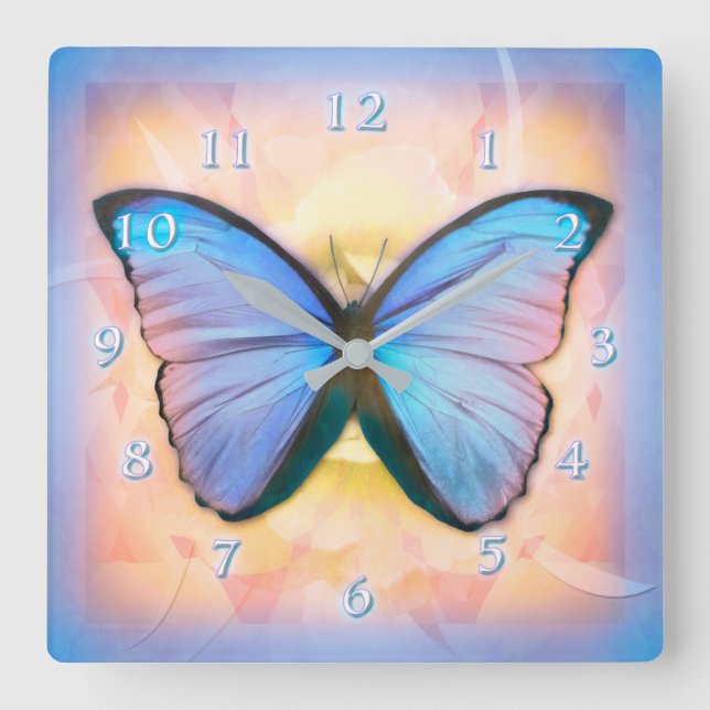 BUTTERFLY METAMORPHOSIS SQUARE WALL CLOCK (Front)