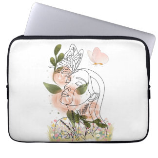Butterfly Mind – floral line art Laptop Sleeve