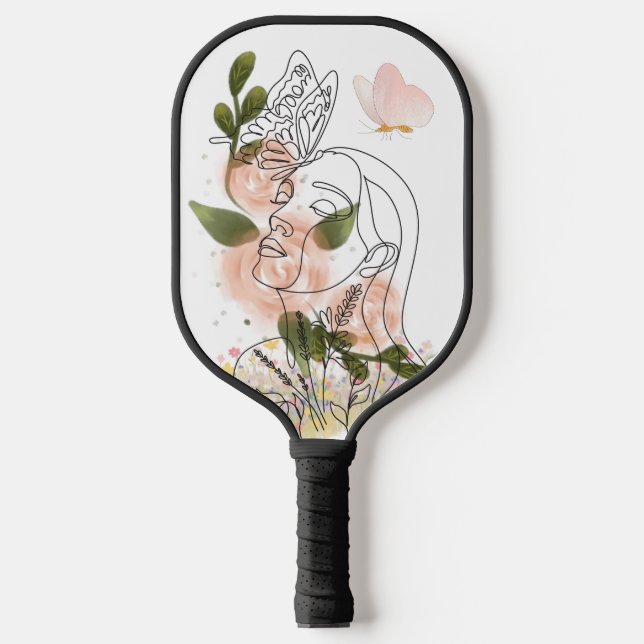 Butterfly Mind – floral line art Pickleball Paddle (Front)