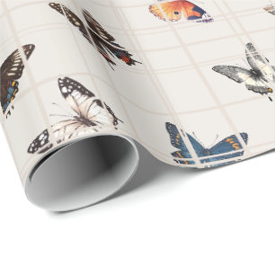 Butterfly mix beige wrapping paper