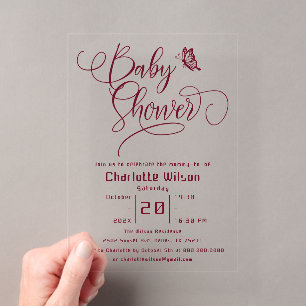 Butterfly Modern Minimal Baby Shower Acrylic Invitations