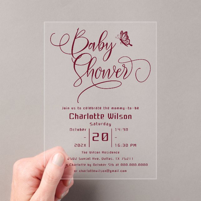 Butterfly Modern Minimal Baby Shower Acrylic Invitations (Insitu (Handheld))