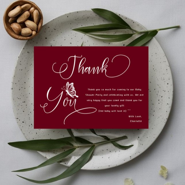 Butterfly Modern Minimal Baby Shower Thank You Card (Creator Uploaded)