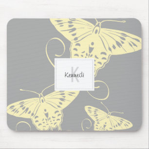 Butterfly Monogram Yellow Grey Mouse Pad