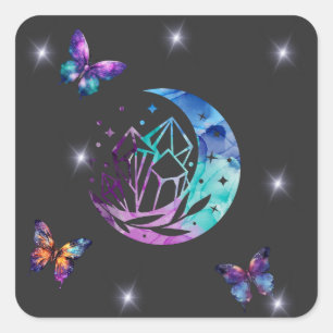 Butterfly, Moon, and Crystals Square Sticker