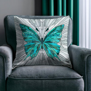 Butterfly Mosaic -Emerald Green and Grey Cushion