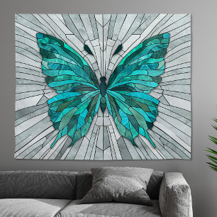 Butterfly Mosaic -Emerald Green and Grey Tapestry