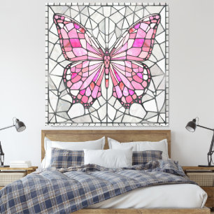 Butterfly Mosaic - Fairy Tale Pink and grey Canvas Print