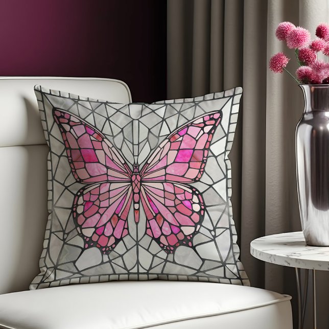 Butterfly Mosaic - Fairy Tale Pink and grey Cushion (Creator Uploaded)