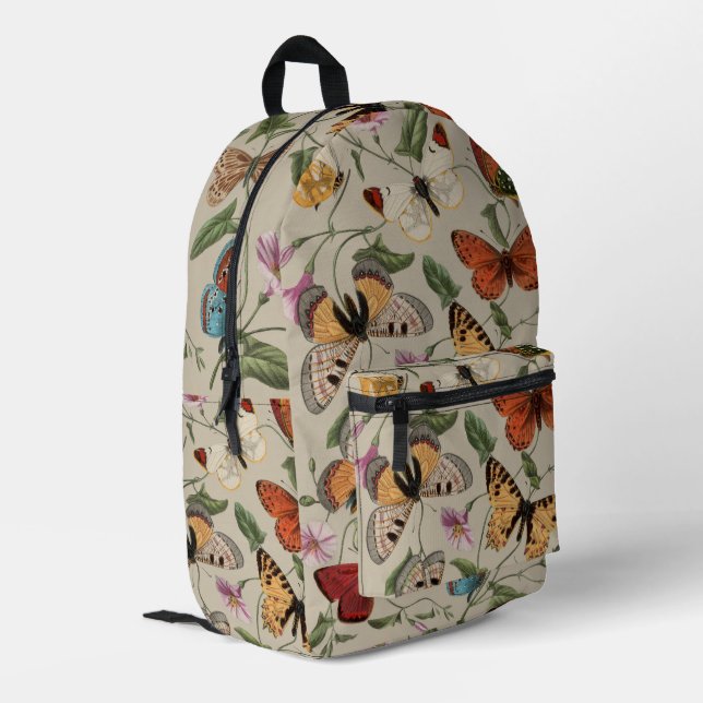 Butterfly Moth Nature Collection Drawing Printed Backpack (Back Corner Left)