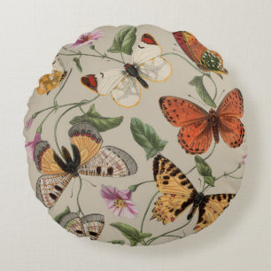 Butterfly Moth Nature Collection Drawing Round Cushion