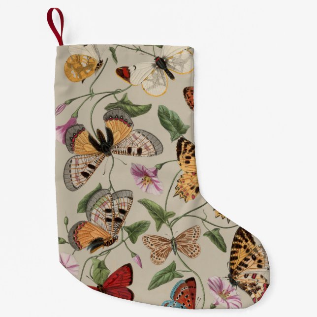 Butterfly Moth Nature Collection Drawing Small Christmas Stocking (Front)