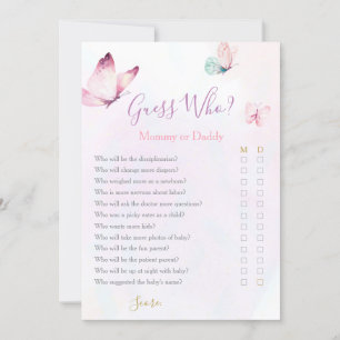 Butterfly Mummy or Daddy Baby Shower game Invitation