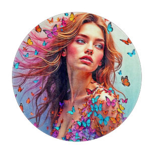 Butterfly Muse Portrait Art T-Shirt Cutting Board