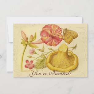 Butterfly Mushroom Flower Watercolor Painting Invitation