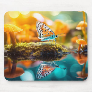 Butterfly Mushroom Nature Serene Peace Mouse Pad