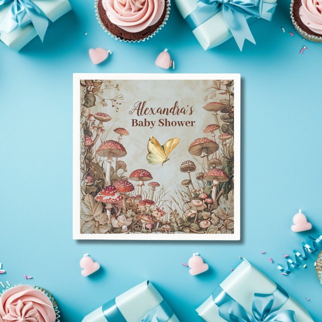 Butterfly Mushroom Woodland Nature Baby Shower Napkin (Creator Uploaded)