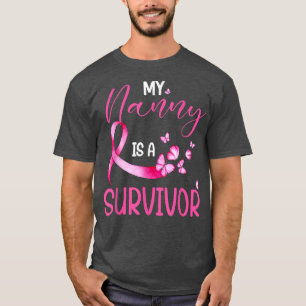 Butterfly Nanny Is A Survivor Breast Cancer Awaren T-Shirt