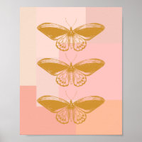 Butterfly Nature Illustration in Pink and Gold