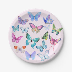 Butterfly, nature, spring, pink paper plate