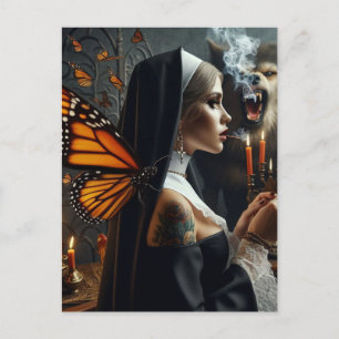 Butterfly Nun Werewolf Horror Postcard